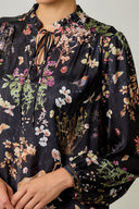 Botanical Jungle Print Tie-Neck Blouse