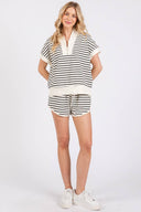 Half Zip Up Striped Top And Short Set