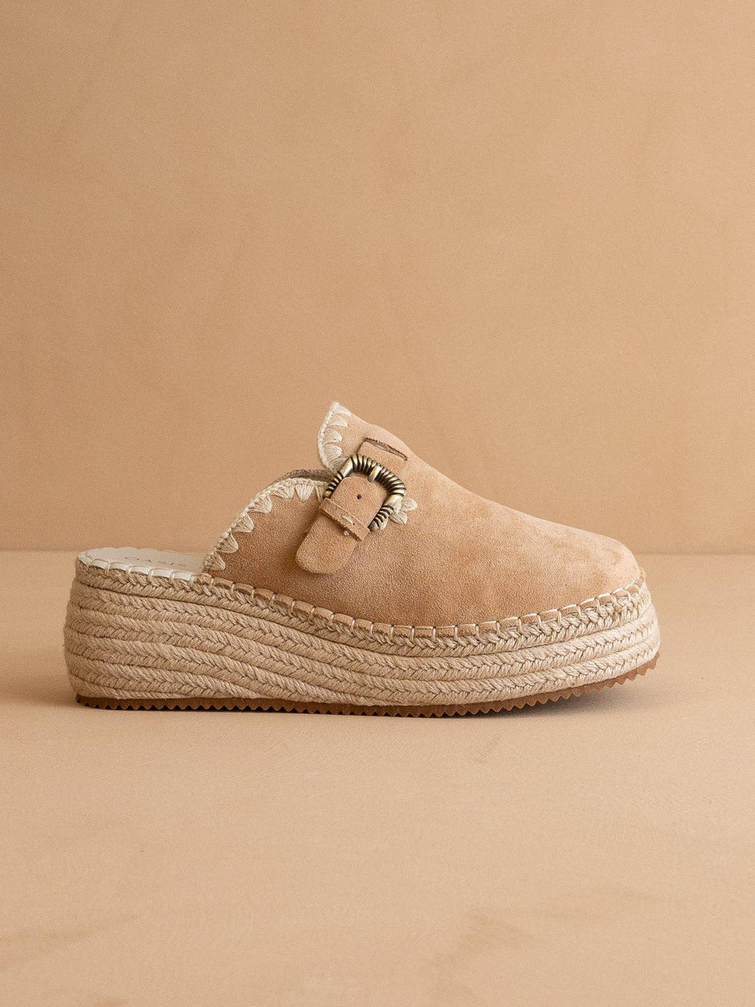 The Edith | Almond Clog Raffia Mule with Western Buckles