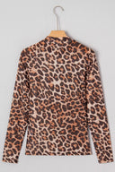 Leopard Mock Neck Long Sleeve Mesh Top