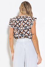 Load image into Gallery viewer, Geo Print Ruffle Sleeve Blouse Top
