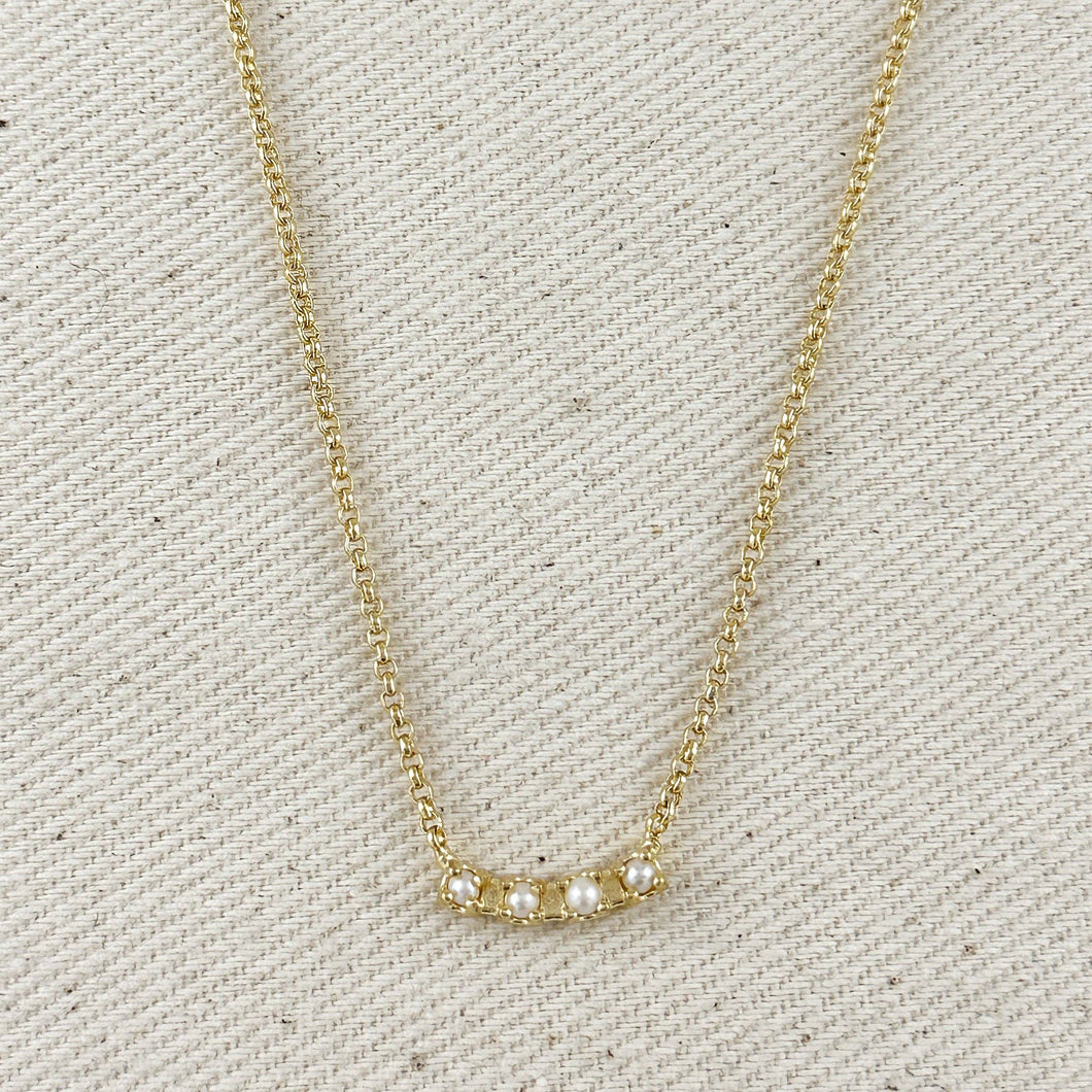 18k Gold Filled Fresh Water Pearl Bar Necklace