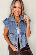 Button closure elastic hem acid wash denim vest shop fond du lac women’s boutique 