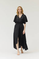 Flutter sleeves smocked waist v-neck slit asymmetrical hem shop fond du lac women’s clothing store 