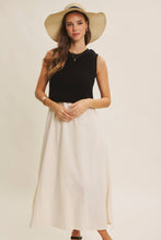 Load image into Gallery viewer, Bow tie  pockets side slits cream black fully lined elastic waist chunky sweater midi dress shop fond du lac women’s boutique 
