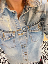 Load image into Gallery viewer, Distressed Denim Oversized Western Shirt Jacket
