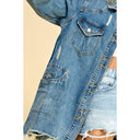Long distressed denim medium wash jacket oversized shop fond du lac women’s boutique 