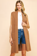 Camel Sleeveless Longline Cardigan