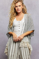 Black white ruffle eyelet lace front tie relaxed flowy top cardigan shop fond du lac women’s clothing store 