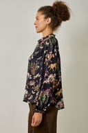 Botanical Jungle Print Tie-Neck Blouse