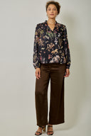 Botanical Jungle Print Tie-Neck Blouse