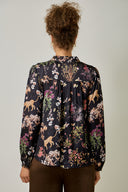 Botanical Jungle Print Tie-Neck Blouse