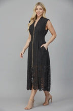 Load image into Gallery viewer, Smocked waist sleeveless black lace dress zipper shop fond du lac women’s boutique
