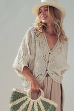 Load image into Gallery viewer, Wood button floral embroidered lace natural shop fond du lac women’s boutique 
