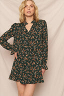 Lined long sleeve mini dress ditsy floral green shop fond du lac women’s clothing store 