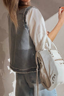 Flap pockets frayed edge denim vest shop fond du lac women’s clothing store