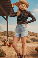 Polka Dot Mesh Long Sleeve Top