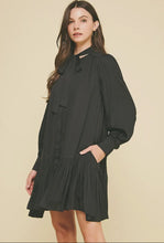 Load image into Gallery viewer, Button down black long sleeve dress tiered shop fond du lac women’s boutique
