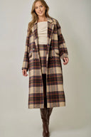 Plaid Wool Blend Long Coat
