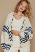 Load image into Gallery viewer, Vintage Washed Ballon Sleeve Stripe Zipper Knit Hoodie Jacket
