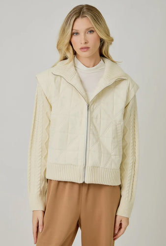 Mixed media quilted zipper long sleeves jacket shop fond du lac women’s boutique 