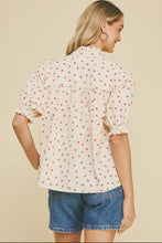 Load image into Gallery viewer, Balloon sleeves cherry ruffled neck v-neck shop fond du lac women’s boutique 
