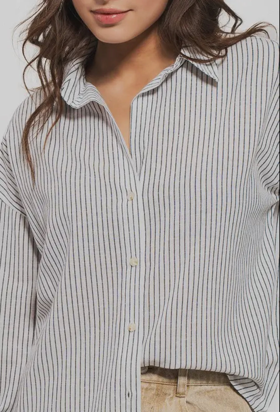 Timeless Pinstripe Cotton Blend Blouse