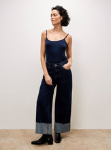Load image into Gallery viewer, Straight leg wide fit large turn-up hem four pockets jeans shop fond du lac women’s boutique
