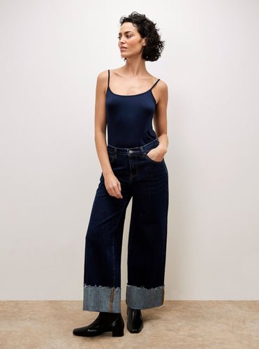 Straight leg wide fit large turn-up hem four pockets jeans shop fond du lac women’s boutique