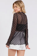 Polka Dot Mesh Long Sleeve Top