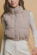 Load image into Gallery viewer, High neck zipper snap closure cropped puffer vest shop fond du lac women’s boutique 
