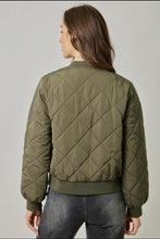 Load image into Gallery viewer, Olive quilted bomber jacket snaps shop fond du lac women’s boutique 
