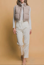 Load image into Gallery viewer, Vest puffer cropped zipper snap closure adjustable waist shop fond du lac women’s boutique 
