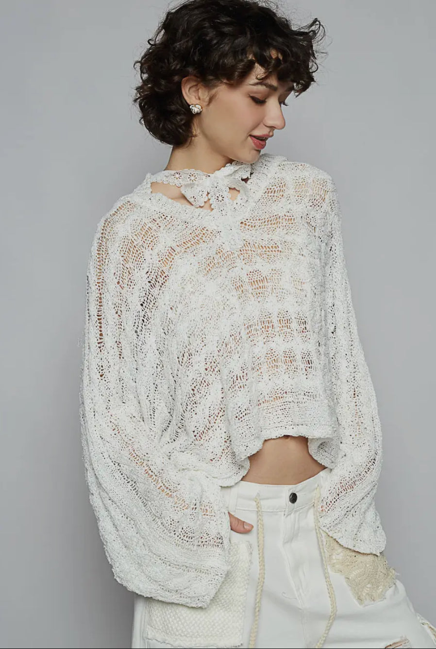 V-neck long sleeve hoodie with tie shop fond du lac boutique 