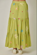Embroidered Pinstripe Tiered Skirt