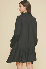 Load image into Gallery viewer, Black dress long sleeve tiered button down shop fond du lac women’s boutique
