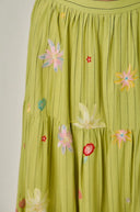Full length tiered green floral embroidered pinstripe maxi skirt shop fond du lac women’s boutique 