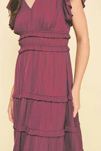 Load image into Gallery viewer, Tiered midi dress deep wine short sleeve shop women’s boutique fond du lac
