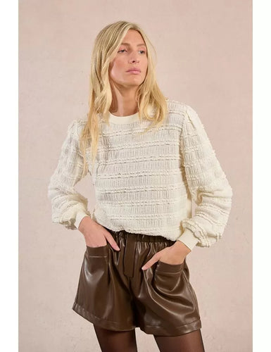 Long sleeve top sweater ruffle balloon sleeves round neckline shop fond du lac women’s boutique 