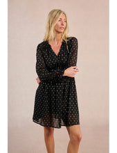 Load image into Gallery viewer, Black dress long sleeve polka dot v-neck shop fond du lac women’s boutique 
