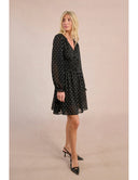 Long balloon sleeves dress silver metallic polka dots lined Molly Bracken shop fond du lac women’s boutique 