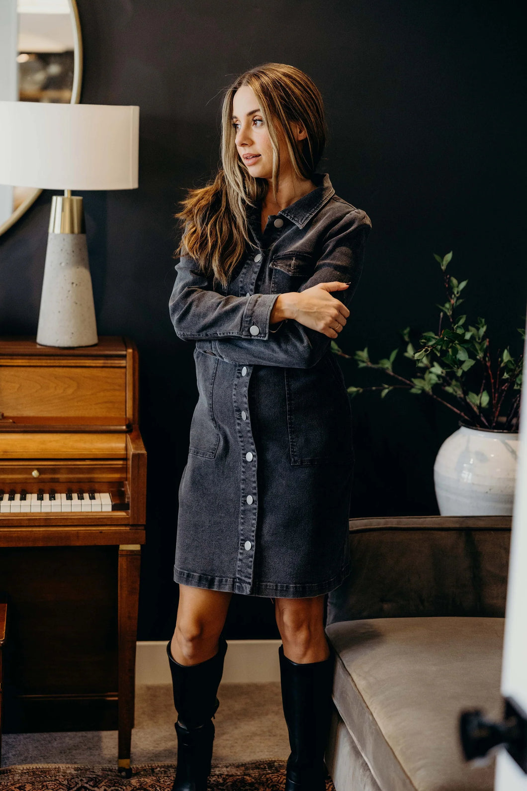 Long sleeve denim black dress buttons shop fond du lac women’s boutique 