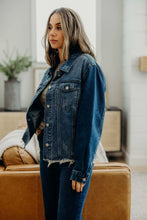 Load image into Gallery viewer, Distressed denim jacket button down shop fond du lac women’s boutique 
