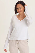 Load image into Gallery viewer, White v-neck long sleeve shirt shop fond du lac women’s boutique 
