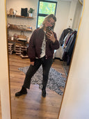 Burgundy Quilted Bomber Jacket