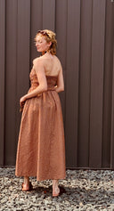 Terracotta Gingham Seersucker Maxi Dress