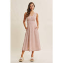 Sleeveless v-neck pockets fully lined red cream lures stripe shop fond du lac women’s boutique 