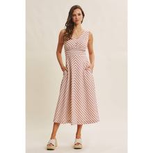 Load image into Gallery viewer, Sleeveless v-neck pockets fully lined red cream lures stripe shop fond du lac women’s boutique 
