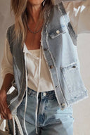 Layering flap pockets denim vest frayed edge shop fond du lac women’s clothing store