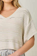 Load image into Gallery viewer, Cropped boxy v-neck off white relaxed crop shoulder sweater shop fond du lac women’s boutique 
